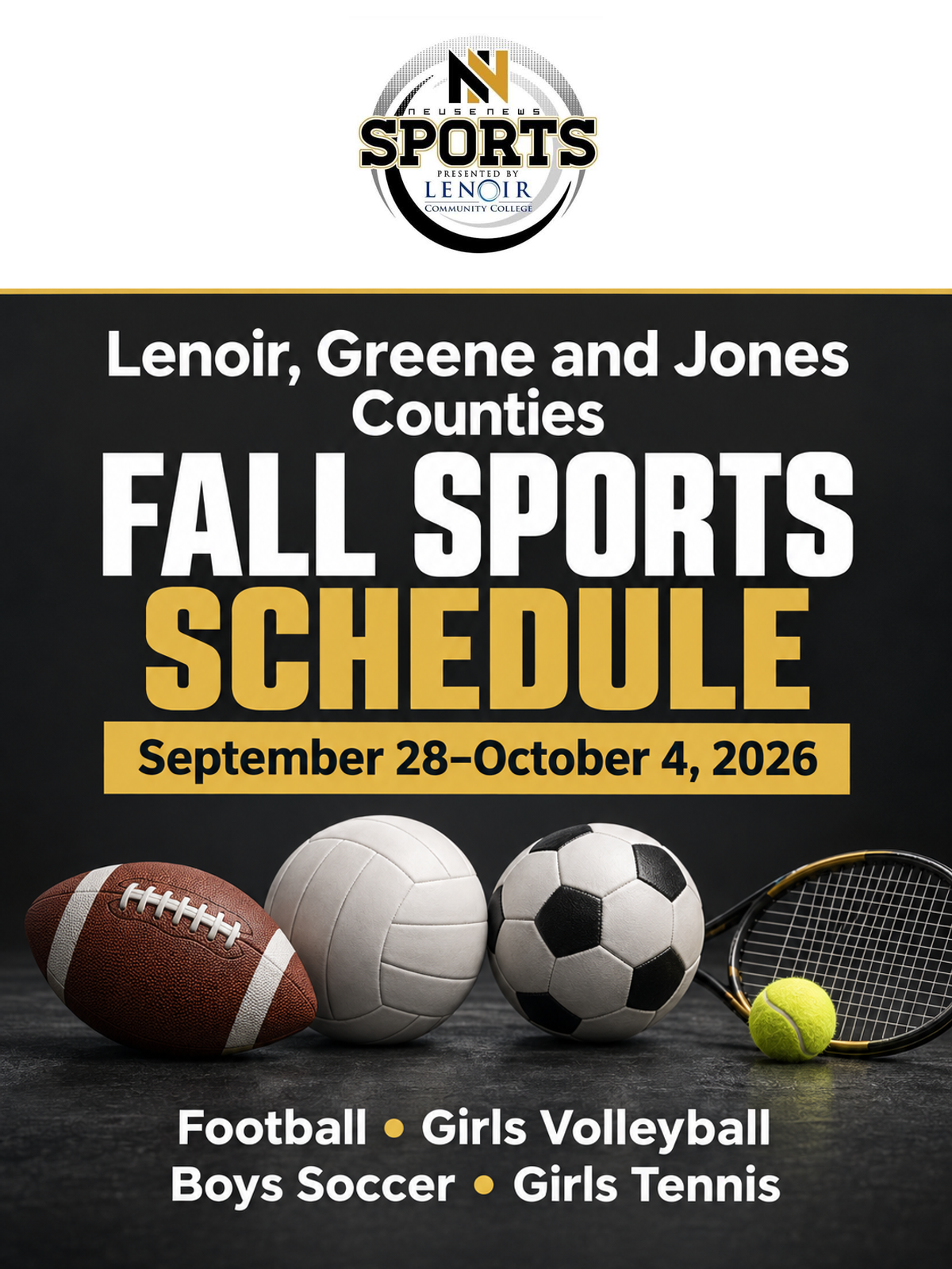 Lenoir, Greene and Jones counties fall sports schedule graphic