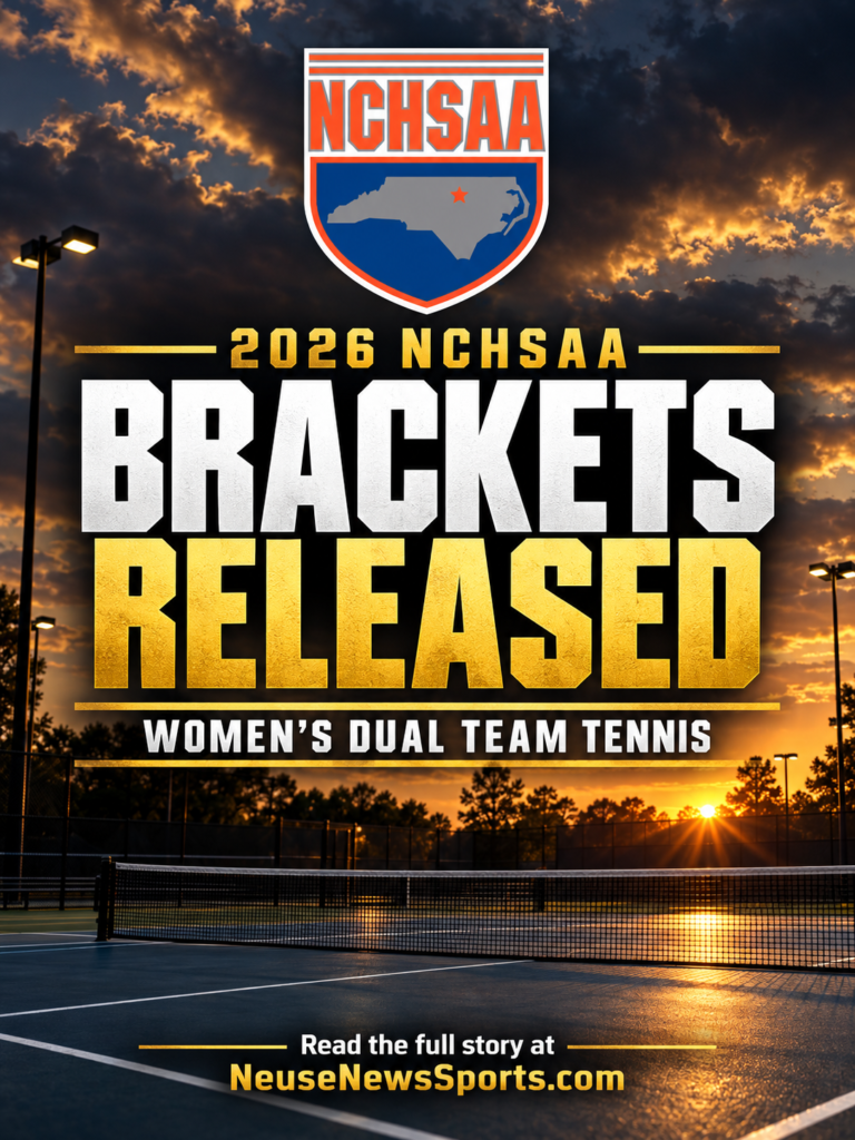 NCHSAA logo above tennis courts with the headline Brackets Released