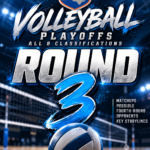 2026 NCHSAA volleyball playoffs Round 3 article cover, all eight classifications