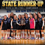 Bethel Christian Academy Trojans volleyball players with NCCSA 1A state runner-up trophy, October 24, 2026