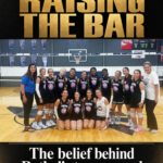 Bethel Christian volleyball players on the court beneath the headline “Raising the Bar.”