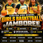 Kinston High School Girls Basketball Jamboree 2026 poster featuring Kinston players, Nov. 7 event details and 15 participating teams