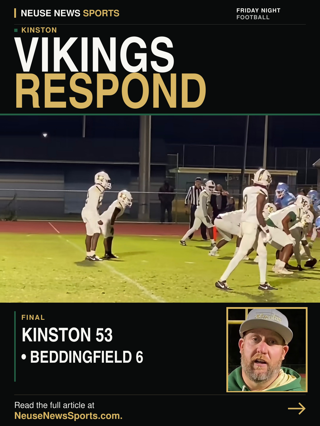 Kinston Vikings football title graphic reading “Vikings Respond.”