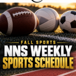 Neuse News Sports weekly fall sports schedule with football, volleyball, soccer, tennis, golf and cross-country equipment.