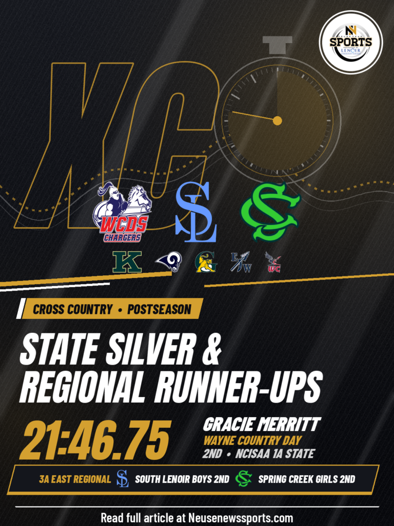 Cross country postseason graphic: Gracie Merritt state silver, South Lenoir and Spring Creek regional runner-ups